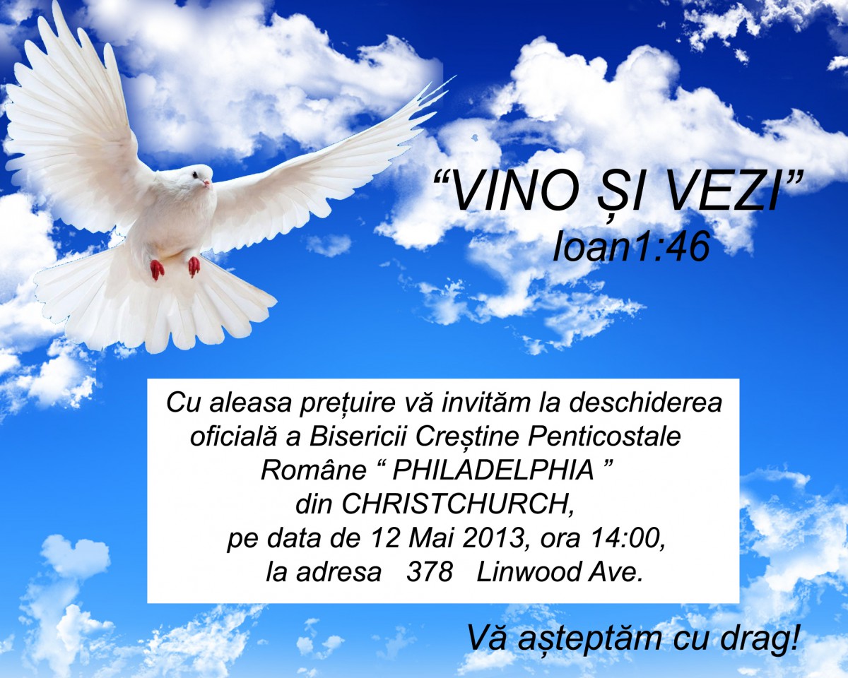 Deschiderea oficiala a Biserici Crestine Penticostale Romane PHILADELPHIA din Christchurch , Noua Zeelanda