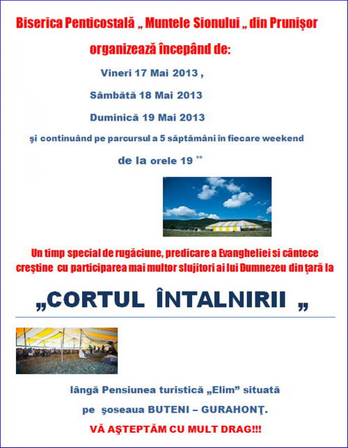 Programe speciale de Evanghelizare la Cortul Intalnirii
