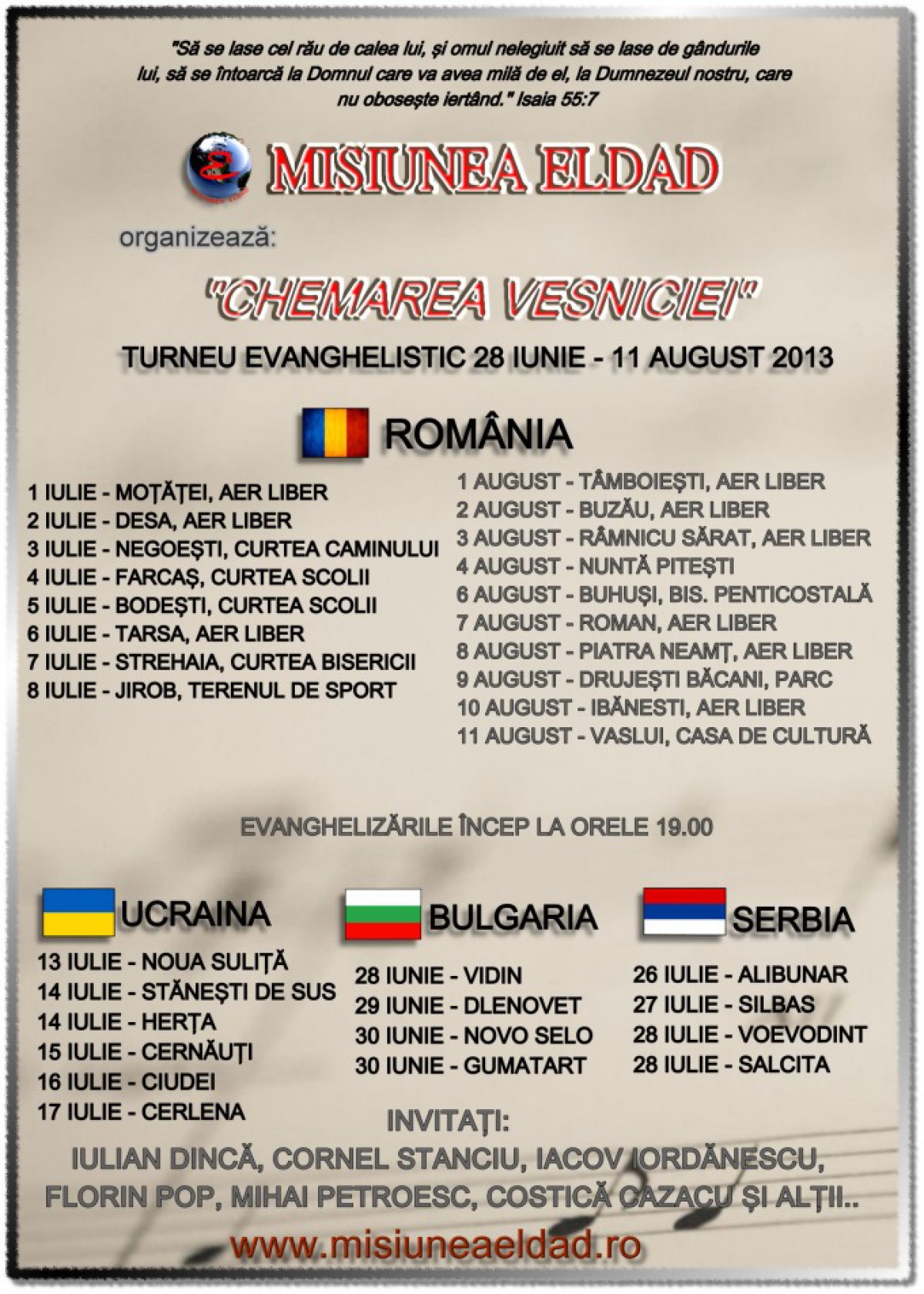 Misiunea Eldad - Turneu evanghelistic 2013 - "Chemarea veşniciei"