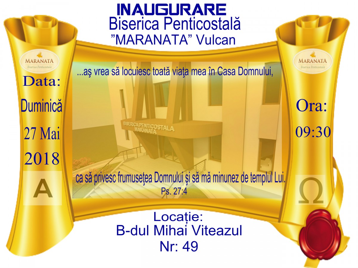 Inaugurare Biserica Penticostală Maranata Vulcan