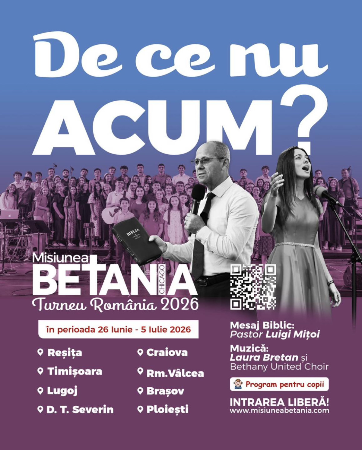„De ce nu acum?” – Turneu în România - 2026 cu Laura Bretan și pastorul Luigi Mițoi
